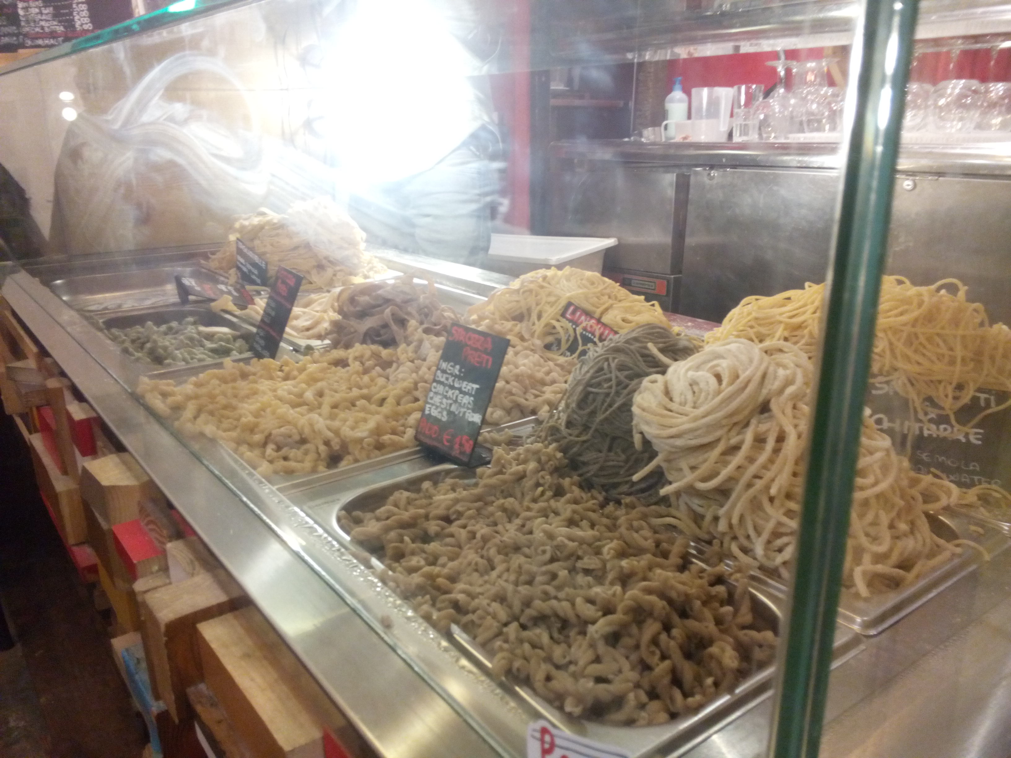 A display full of many pastas