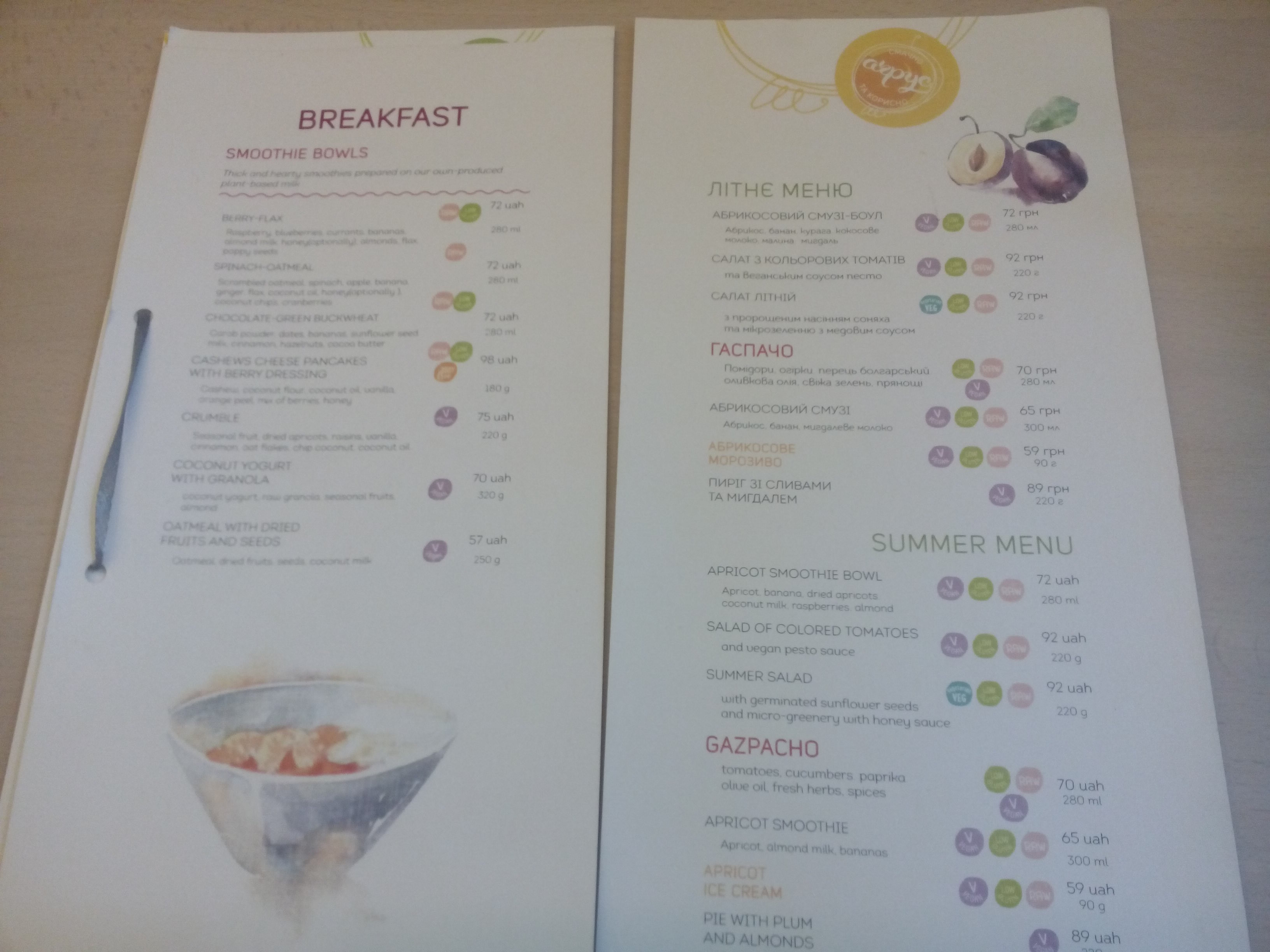 Colourful paper breakfast and summer menus